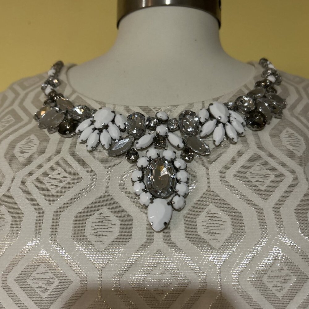 WHITE HOUSE BLACK MARKET Gold Geometric Rhinestone Jewel Neck Sheath Dress 6 - Picture 3 of 11